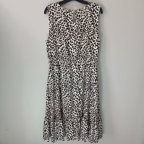 Talbots Sz 14 Leopard Print Ruffle Hem Dress Sleeveless‎ Tank Midi Keyhole Neck - Picture 12 of 15